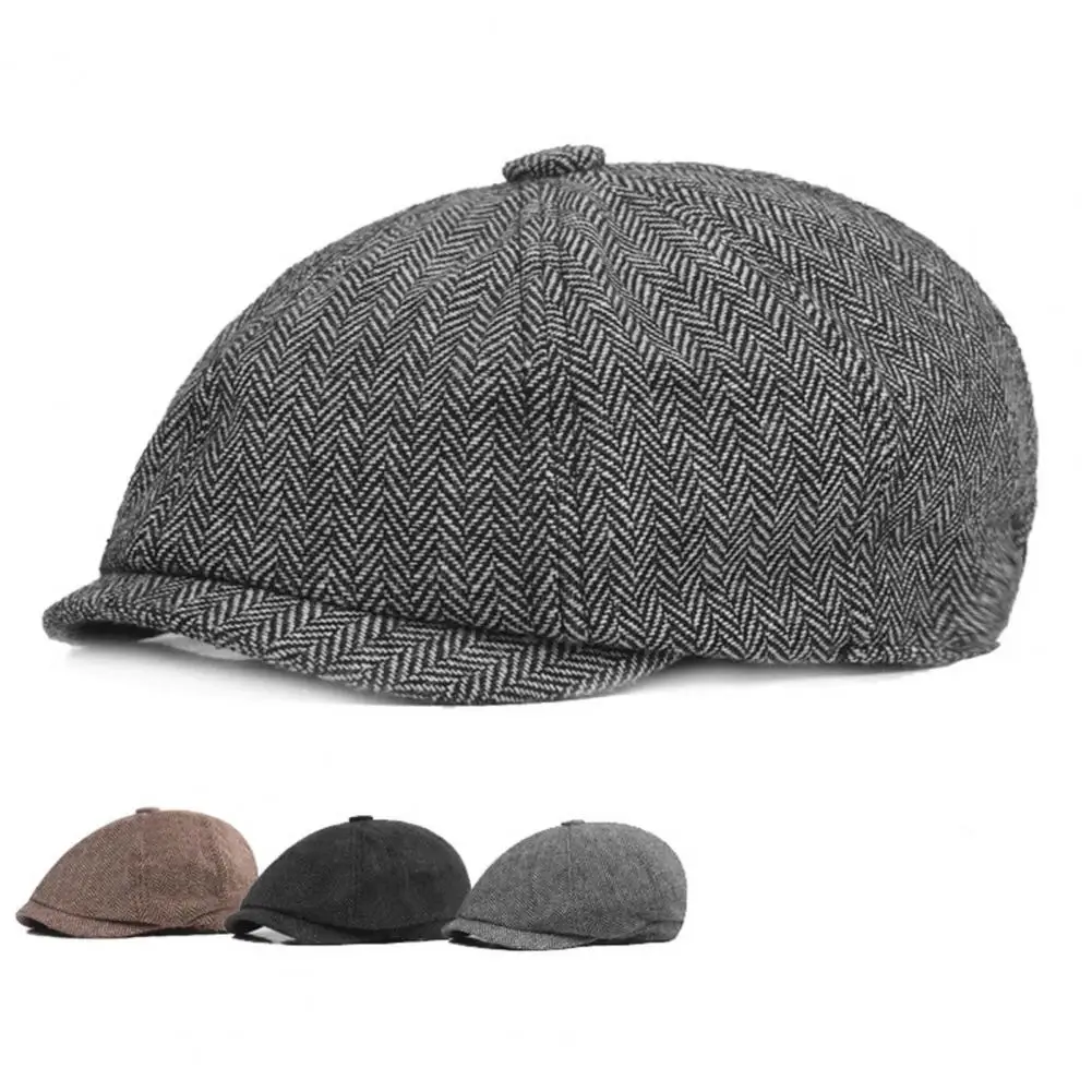 Men Octagonal Hat Dome Newsboy Hat Vintage Short Brim Men's Painter Hat Decorative Soft Breathable Dome Cap for Fall/winter