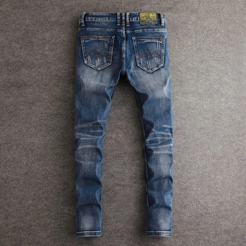 Fashion Designer Men Jeans High Quality Stretch Slim Fit Ripped Jeans Men Trendy Trousers Retro Blue Vintage Denim Pants Hombre