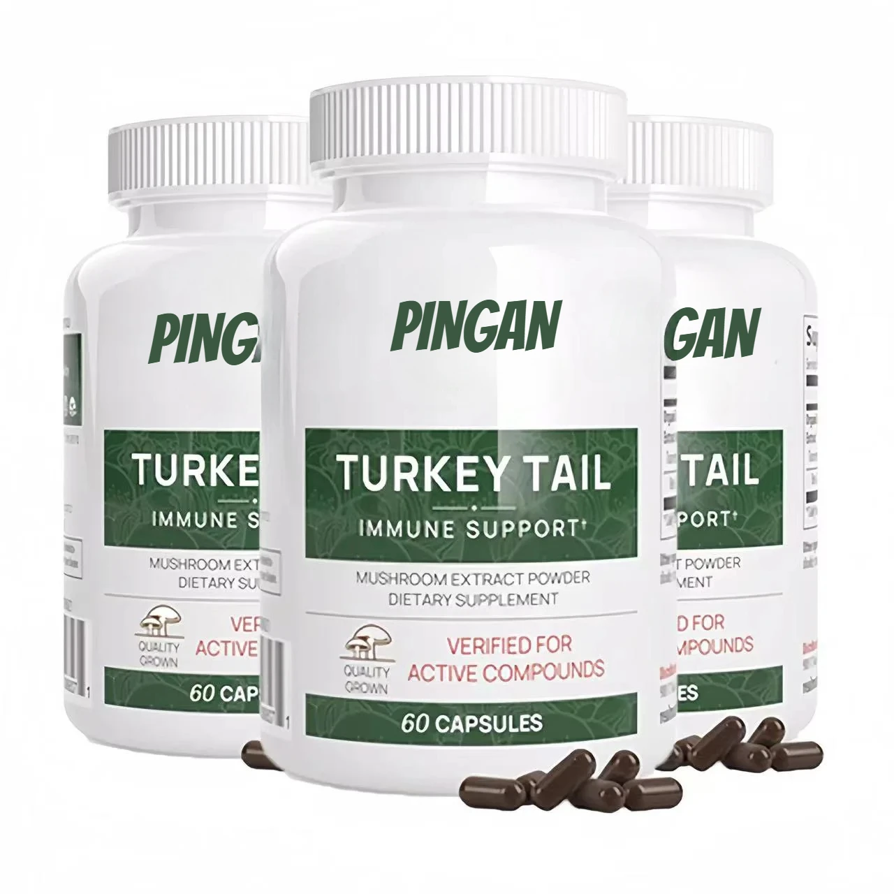 

Turkey Tail Mushroom Extract Capsules for Intestine, Energy, Brain, and Immune Support, Non GMO, 60 Capsules