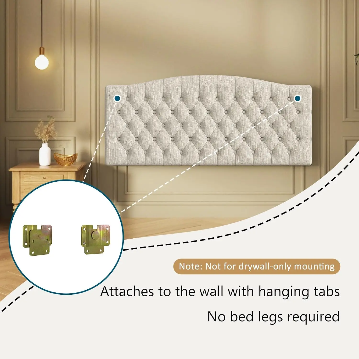Linen Queen Headboard Wall Mount Upholstered Bedroom Furniture, Customized image 5
