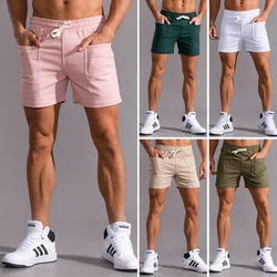 2023 New Summer 100% Cotton Solid Shorts Men High Quality Casual Sports GYM Elastic Waist Men Shorts 8 Colors Beach Shorts