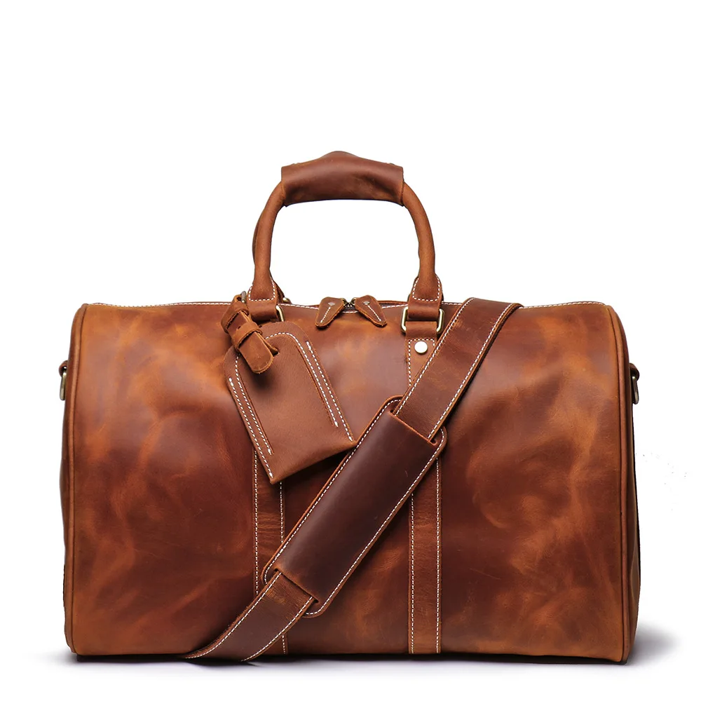 Men's genuine leather travel bag crazy duffel bag first layer cowhide European and American retro large-capacity messenger bag