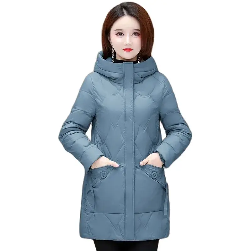 

High-end Cotton-padded Women's 2024 New Cotton-padded Jacket Winter Western Style Warm Slim Temperament Long HoodedCoat Women.