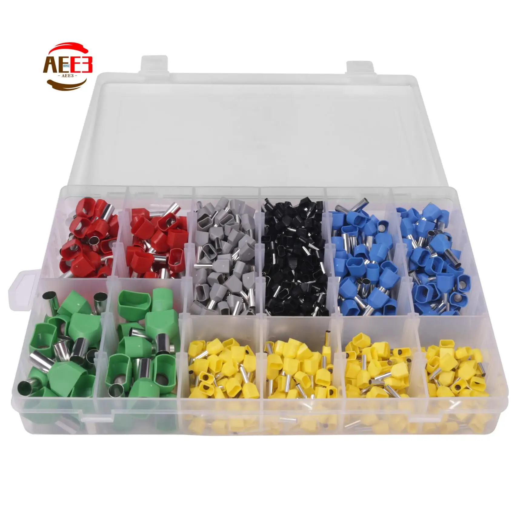 AEE3-780Pcs Dual Bootlace Ferrule Teminator Kit Electrical Crimp Dual Entry Cord End Wire Terminal Connector