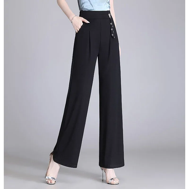 Imagem -06 - Calça Monocromática de Perna Larga Feminina Cintura Alta Calça Folgada Lady Trend Moda Temperada Primavera e Outono 2023