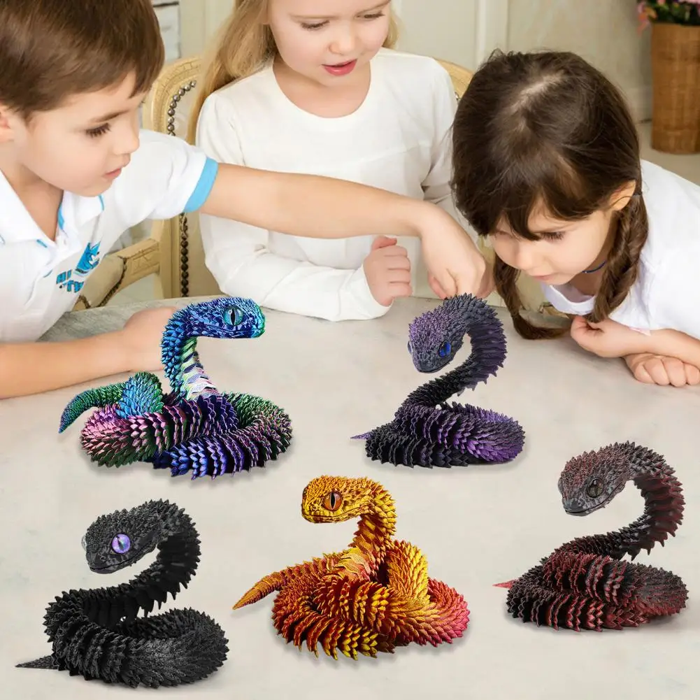 3D Printed Snake Articulated Simulated Snake Stress Relief Toys Flexible Snake Fidget Toy Tabletop Ornament for Kids Adults