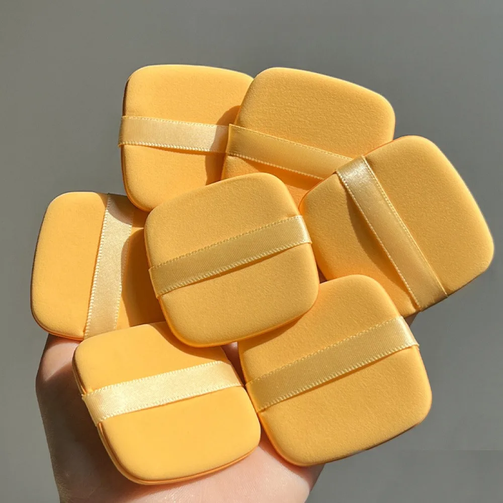 4 Pack Square Butter Cushion Makeup Sponges (2 Sets Total), Dual Use Dry & Wet Beauty Powder Puffs with Ribbon Strap, Soft Non-Absorbent Foundation Blending Sponges for Liquid Cream Powder Makeup