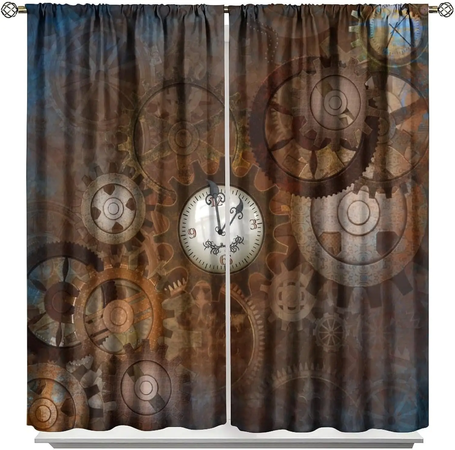 Industrial Steampunk Curtains Vintage Steam Punk Antique Gear Retro Art Printed Blackout Rod Pocket Window Drapes Treatments for