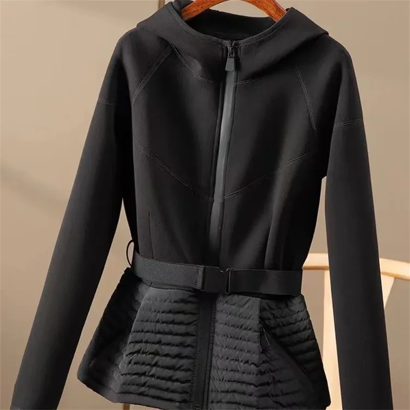 

Женское пальто с капюшоном на молнии, весна-осень 2024, женское пальто, пуховая хлопковая куртка с маятником в виде листьев лотоса, модные толстовки, спортивная одежда