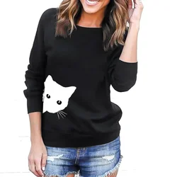 2023 Foreign Trade Women's New Cat Head Printed Loose Round Neck Long sleeved Women's Sweater