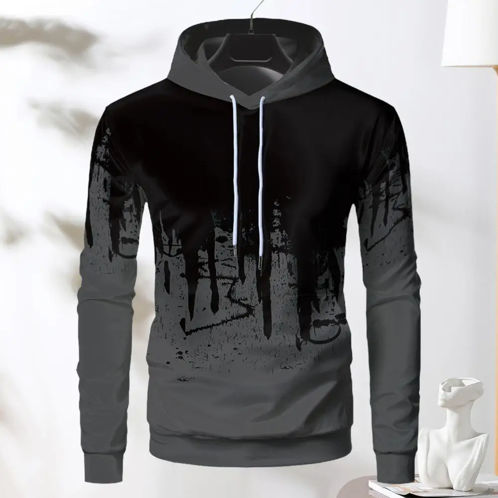 Men Printed Hoodie Men's 3d Contrast Color Printing Sport Hoodie with Drawstring Hood Elastic Cuff Hem for Outdoor Fitness