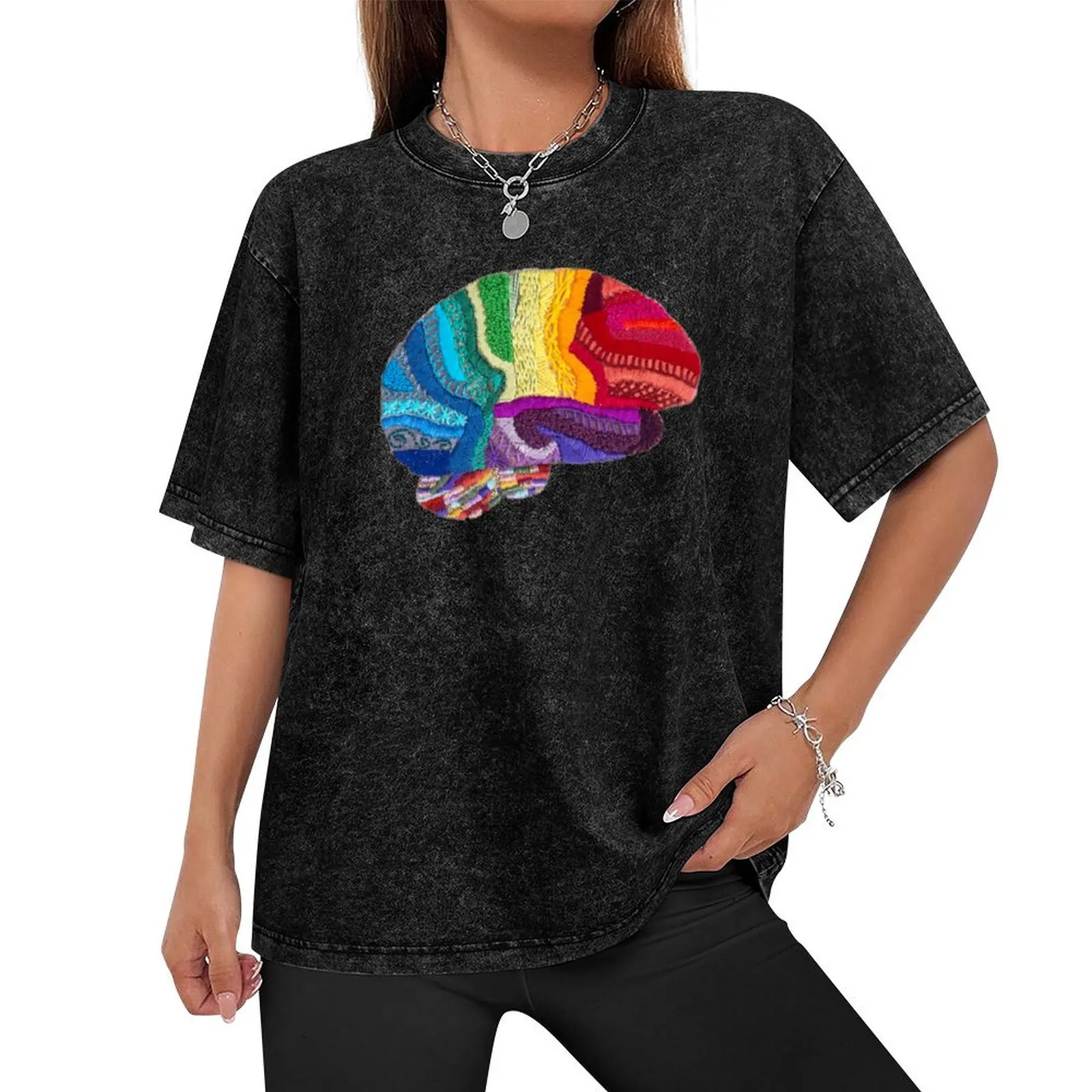 Sampler Brain - Embroidered Look - Rainbow Brain T-Shirt blacks sweat graphics customs sweat shirts, men