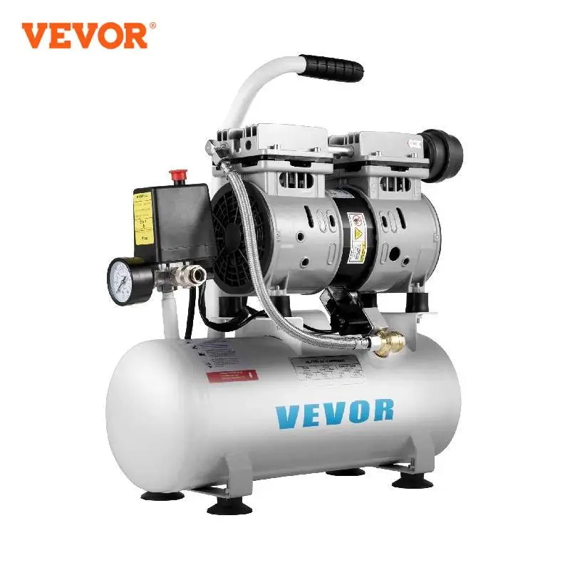 VEVOR-Compresseur d'Air Silencieux avec Pistolet de Pulvérisation, 9L/30L, Sans Huile, Pompe pour