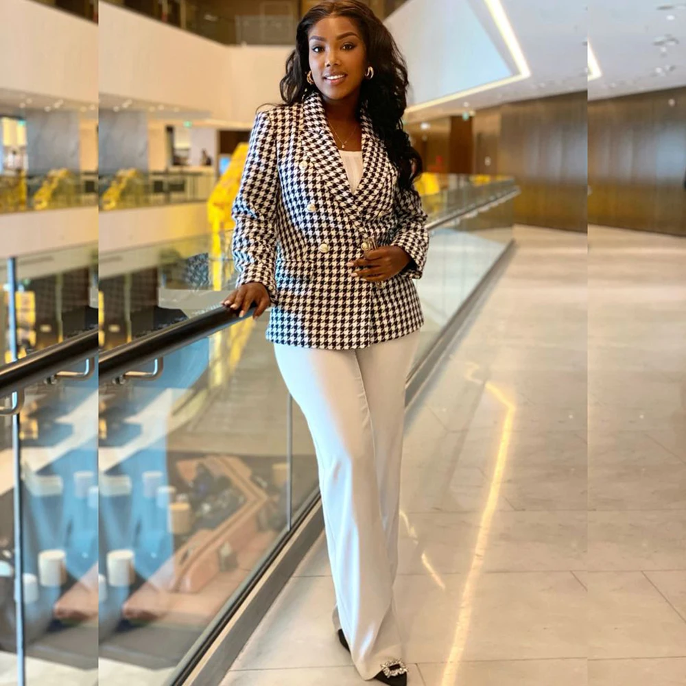 

Swallow Gird two Pieces Women's Suit Set Customized Size Slim Plus Size Jacket White Pants Sets Office Daily Female Clothing