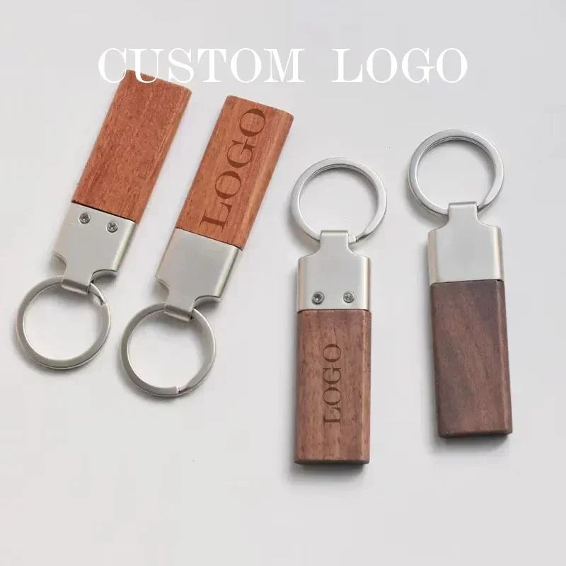 Wood Engraved Key Motorcycle Car Logo Bags Keyring Gift Customized Wooden Metal Keychain  Rosewood Walnut for Personalized