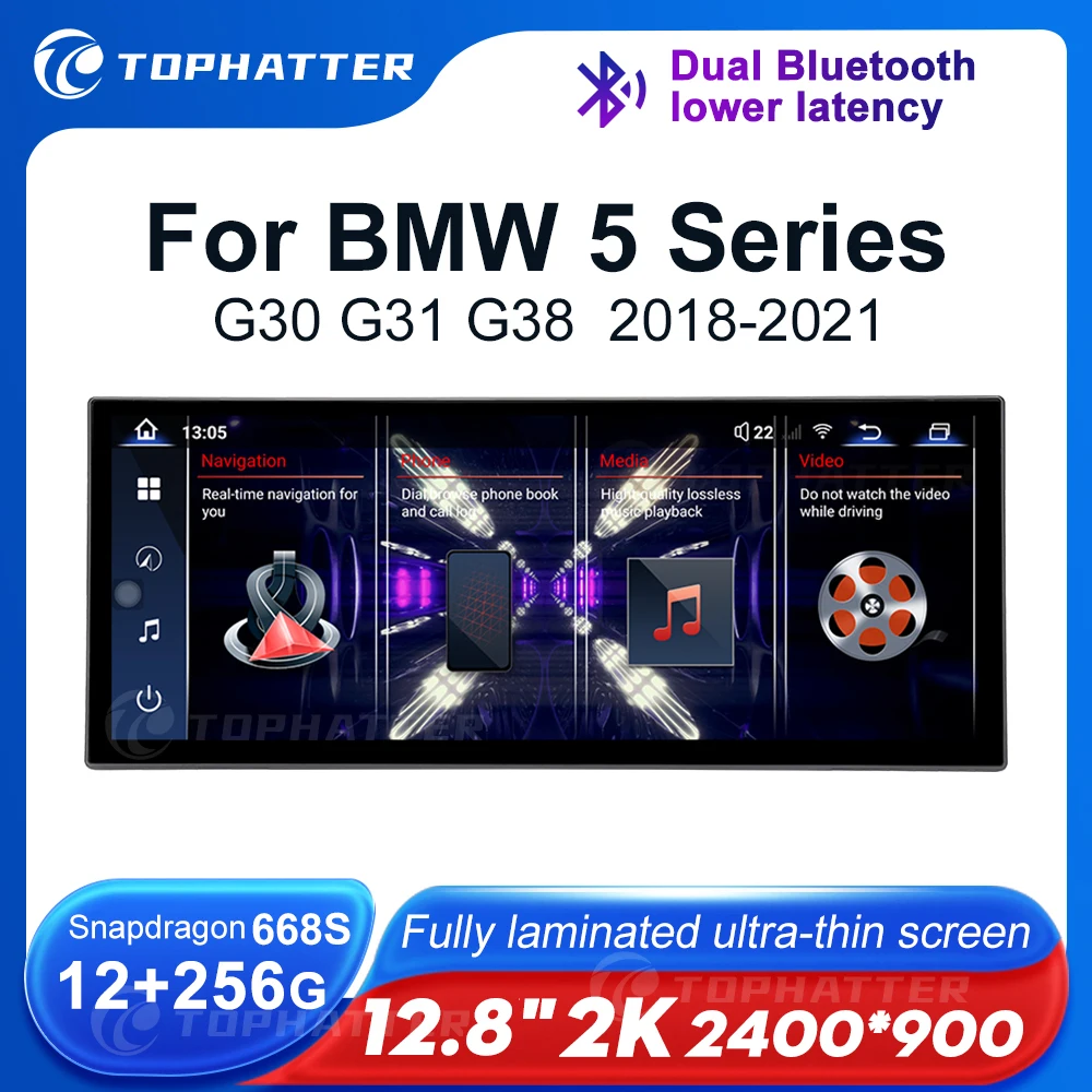 

12.8 2K Car Radio For BMW 5 Series G30 G31 Screen CarPlay Android Auto Multimedia Player Navi Display Head Unit 360 3D Cam audio