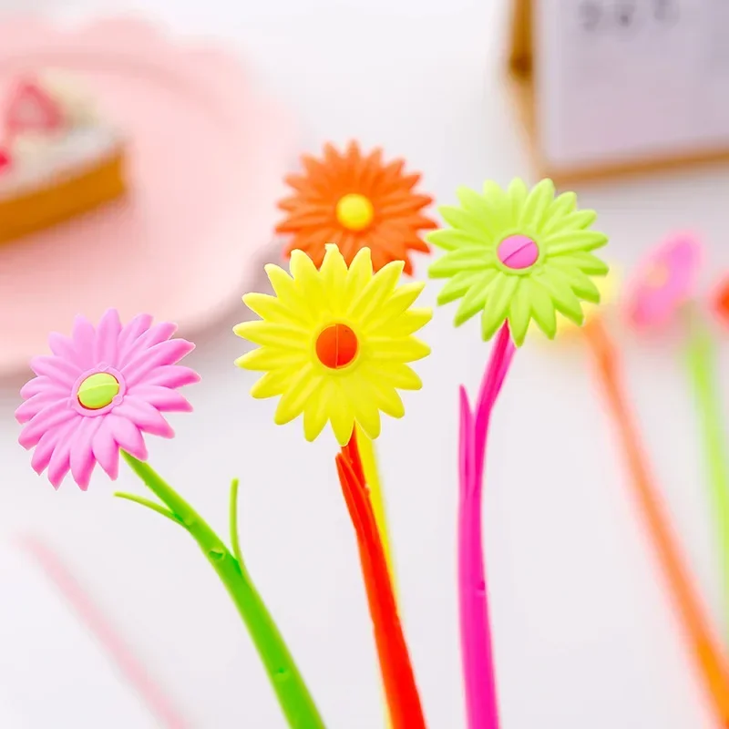 50PCS Cute Silicone Fun Flowers And Fragrant Black Signature Pen Kawaii School Supplies Stationery Gel Pens