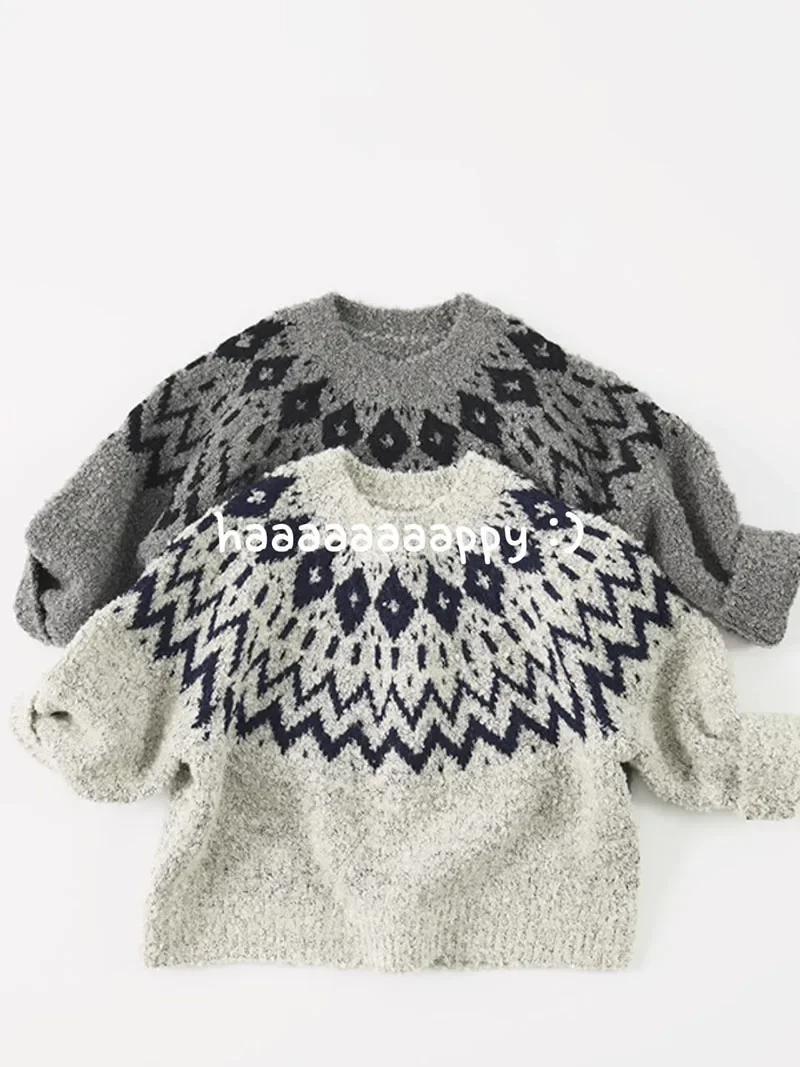 1-6Y Kids Sweaters O Neck Boys Knitwear Flower Girls Pullovers Fashion Children Sweaters