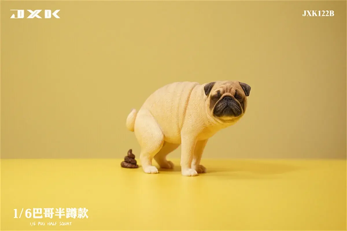 JXK 1/6 Pug Half Squat Model Animal Figure Pet Dog Collector Realistic Desk Decoration Kids Toy Gift Photography Props