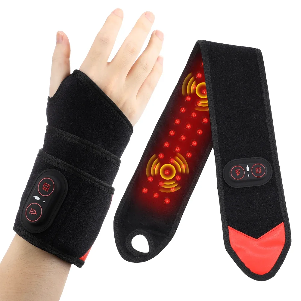 

Electric Heated Wrist Joints Brace Near Infrared Light Vibrating Heating Pad 3 Level Temperature Wrist Warmer Support Wristbands