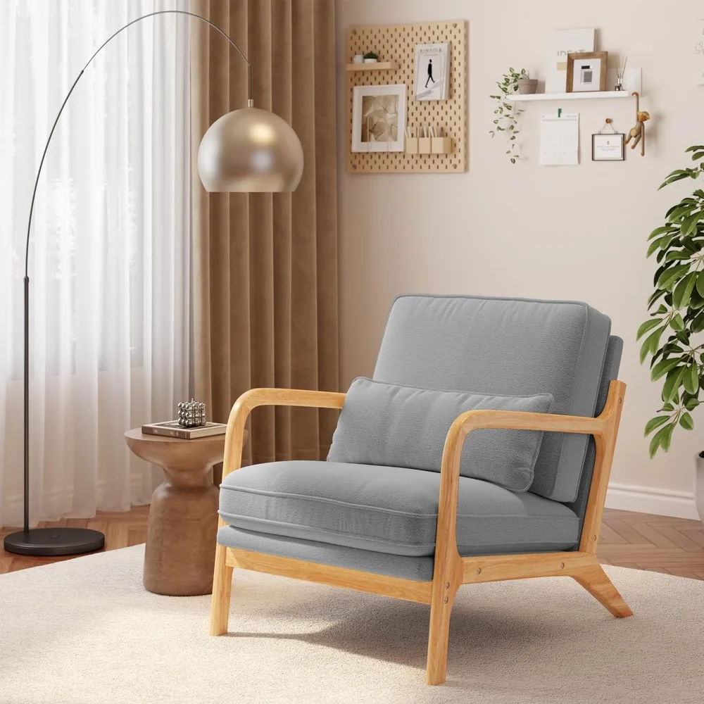 

Bedroom Chair with Lumbar Pillow Arm Chair with Solid Wood Frame, Soft and Thick Cushion for Living Room, Bedroom