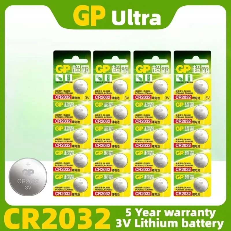 

CR2032 GP 5-100PCS Battery 3V Lithium pilas ECR2032 BR2032 DL2032 2032 Coin Cell Batteries for Remote Car Control Calculator