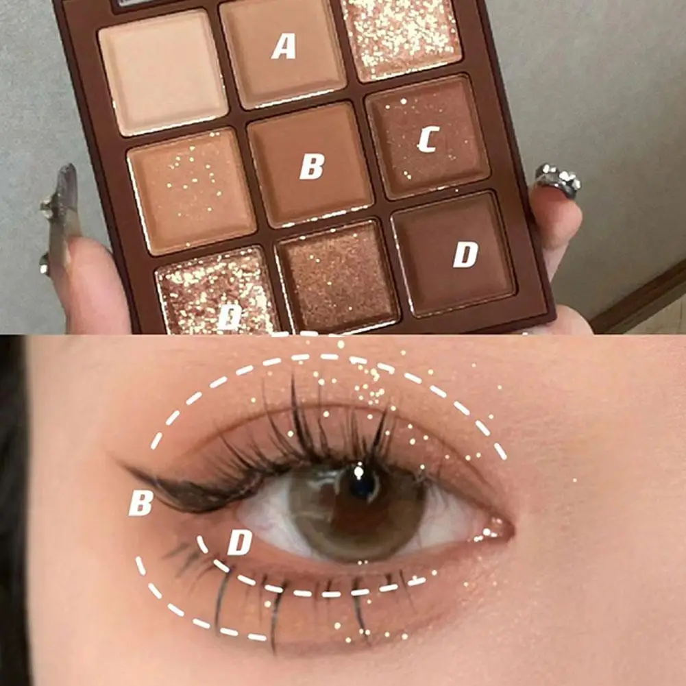 Paleta de sombras de ojos con purpurina, 9 colores, encaje púrpura, brillo nacarado, mate, acrílico, resistente al agua, maquillaje de ojos