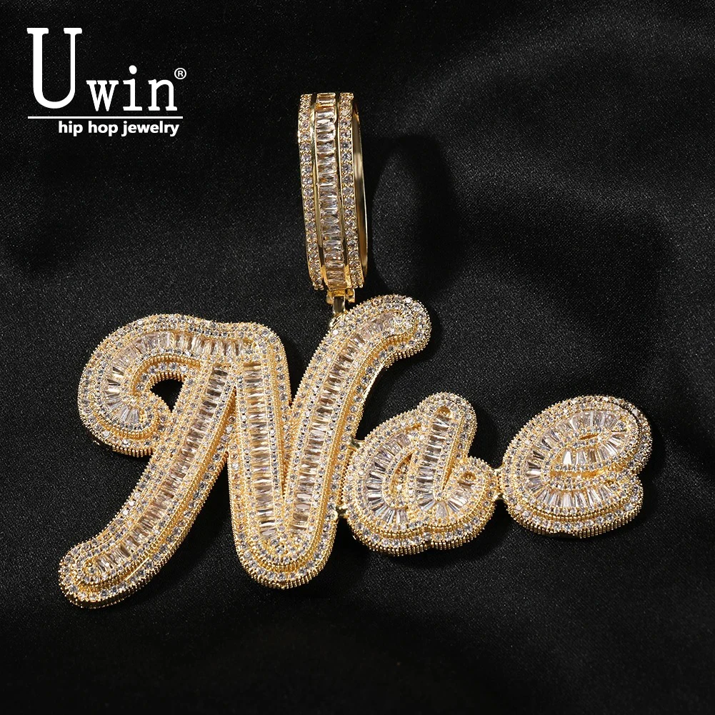 

Uwin Custom Baguettecz Cursive Letter Name кулон ожерелье Iced Out кубический цирконий цепочка ожерелье хип-хоп ювелирные изделия