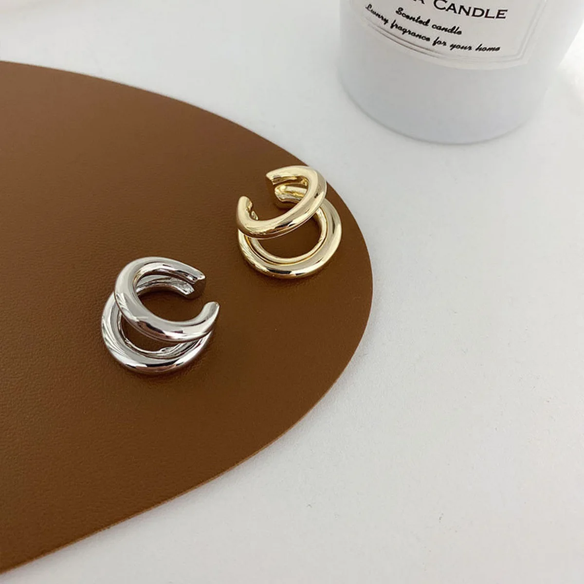Fake Piercing Earcuff Doppelkreis-Ohrklemme Falsche Ohrringe für Frauen Männer Hiphop Vintage Ohrclips Accessoires