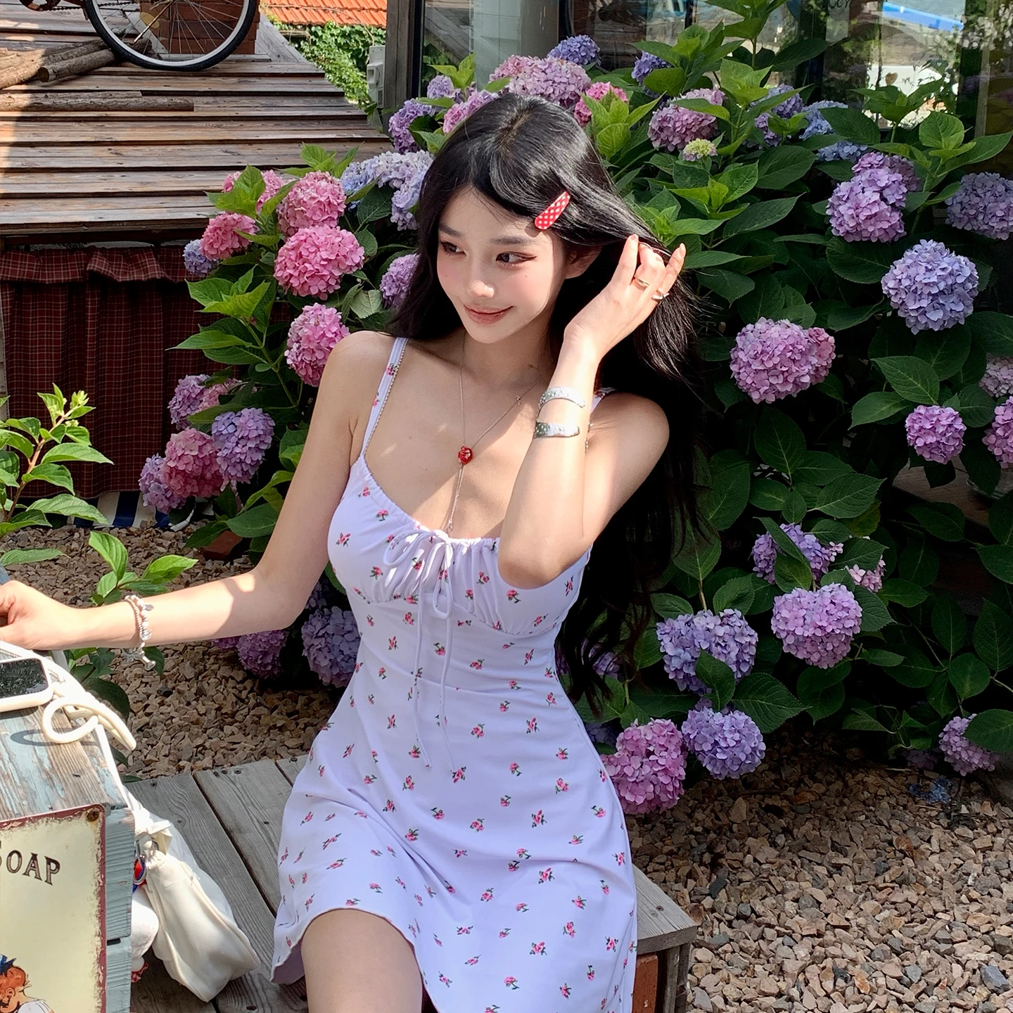 

Floral Print Swimsuit Women's Water Park Conservative Slimming Student Bandeau Bikini Style Swimming Costume Female