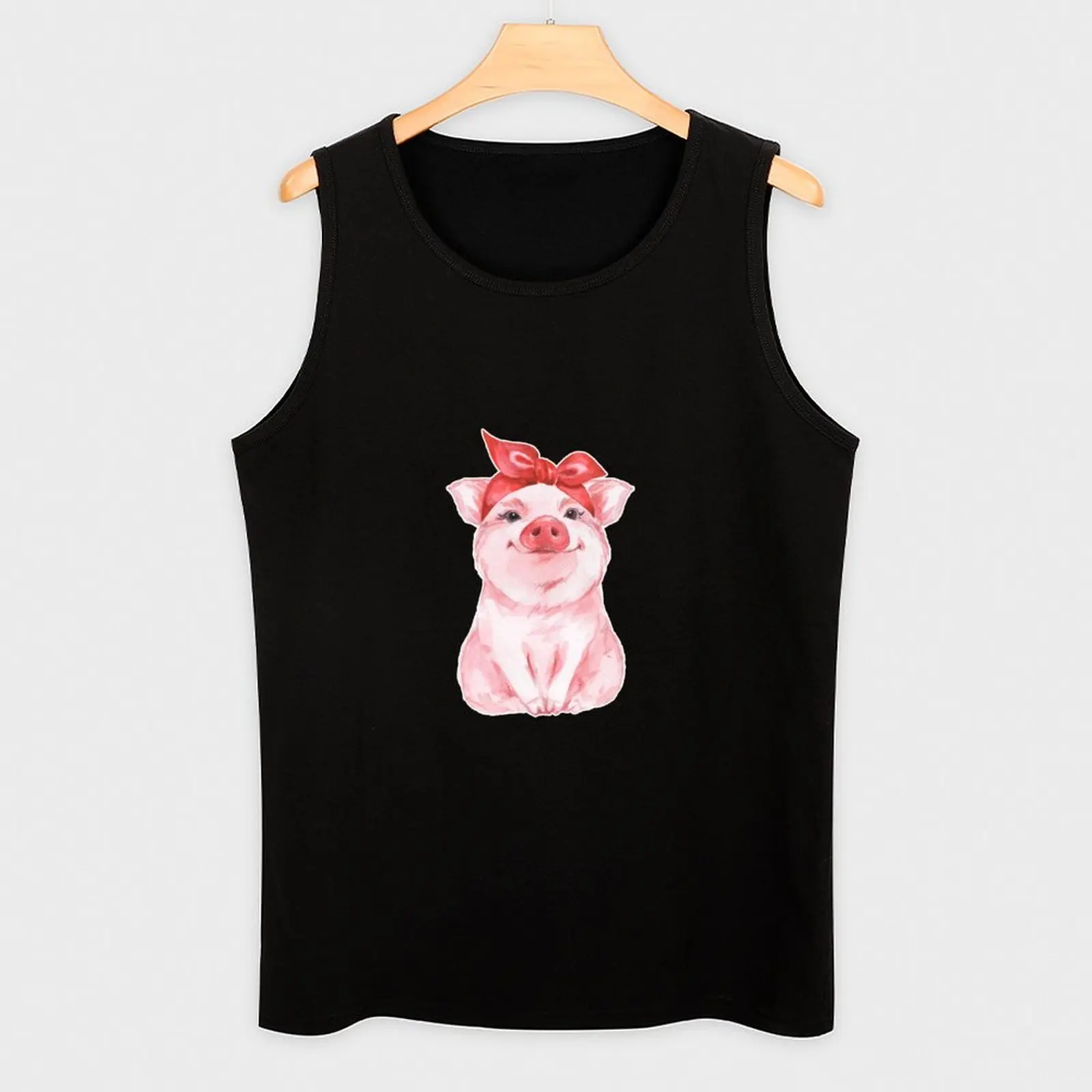 Babi dalam Tank Top merah setelan olahraga gym pria Atasan anime