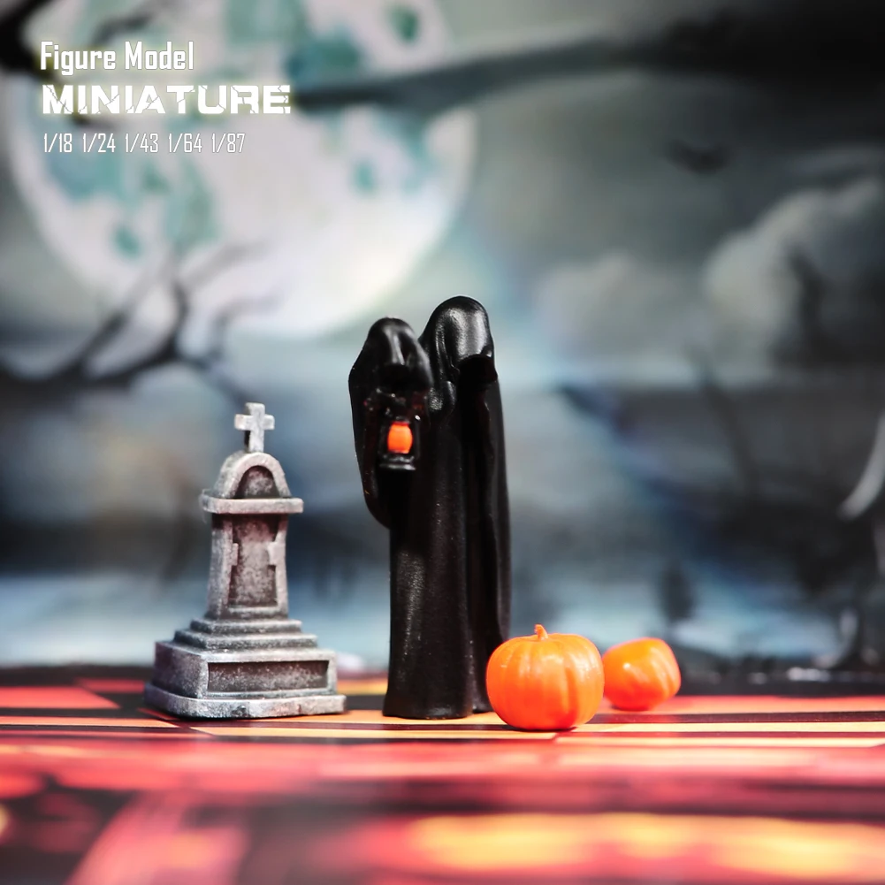 1/87 1/64 1/43 Anime Characters Halloween Ghost Pumpkin Tombstone Scene Figure Model Miniature Dolls Toy For Collection