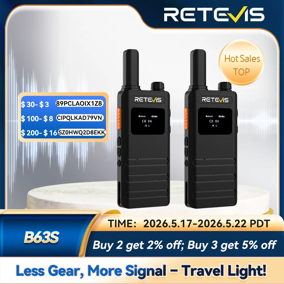 Retevis B63S(3nd Gen RT622)Walkie Talkie 2Pcs with LCD Screen Ultra-thin, License-free,Type C,for communication radios