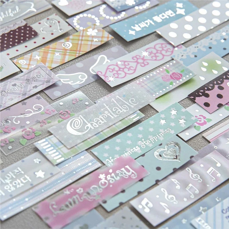 40pcs Plain Island Series Kawaii Basic Versatile Dual Material Hot Silver Stickers DIY Scrapbook Aesthetic Stationery Stickers