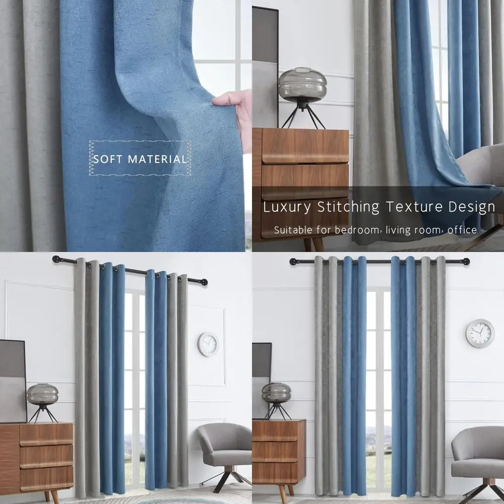 

Thermal Insulated Ombre Grey Sky Blue 108 Long Room Darkening Curtains for Living Room & Bedroom, 2 Panels