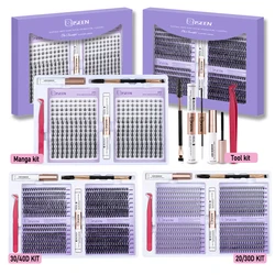 ISEEN DIY Eyelash Extension Kit Cluster Mix Eyelashes Full Set Lashes Kit with Lash Bond & Seal and Eyelash Tweezers and Brush