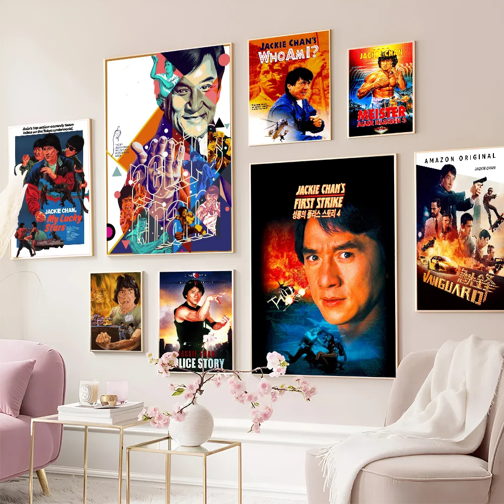 Famous Chinese Action Star Jackie Chan Whitepaper Poster Waterproof Paper Sticker Coffee House Bar Aesthetic Art Wall Painting