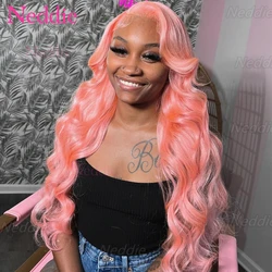 Neddie 13x4 Pink Lace Front Wig Human Hair Body Wave 13x6 Hd Lace Frontal Wigs For Women Light Pink Colored Wigs Pre Plucked