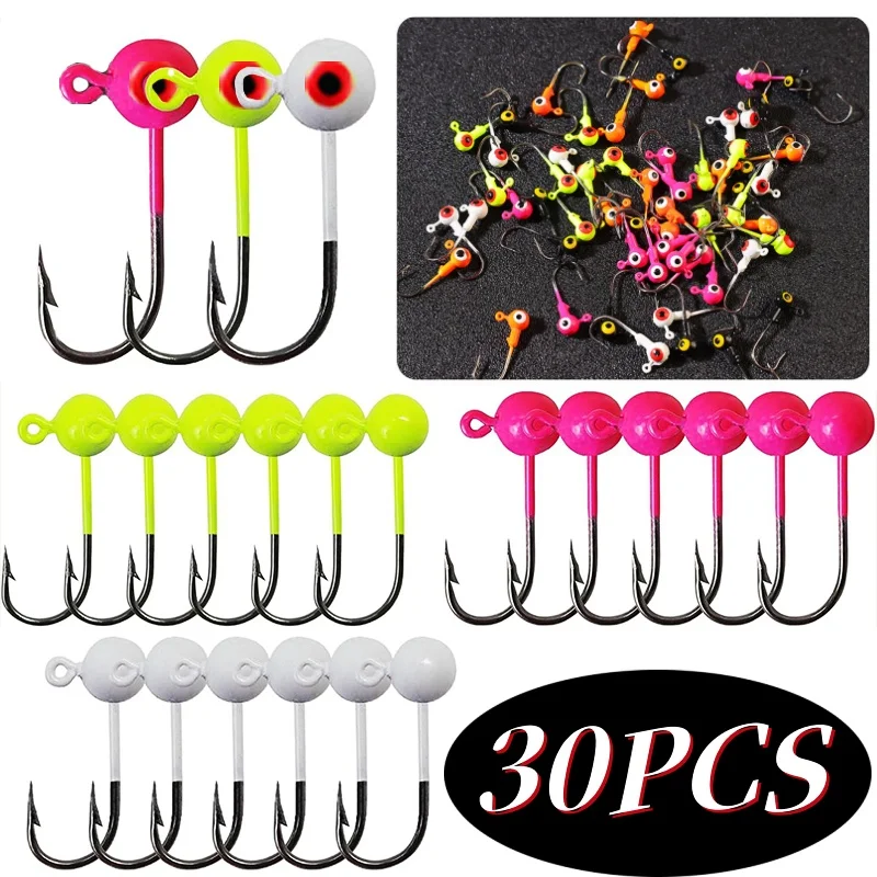 Fishing Jig Heads Round Ball Head Fishing Jigs Hook Lures 3D Eyes High Carbon Round Crappie Jig Saltwater Freshwater Fish Tackle