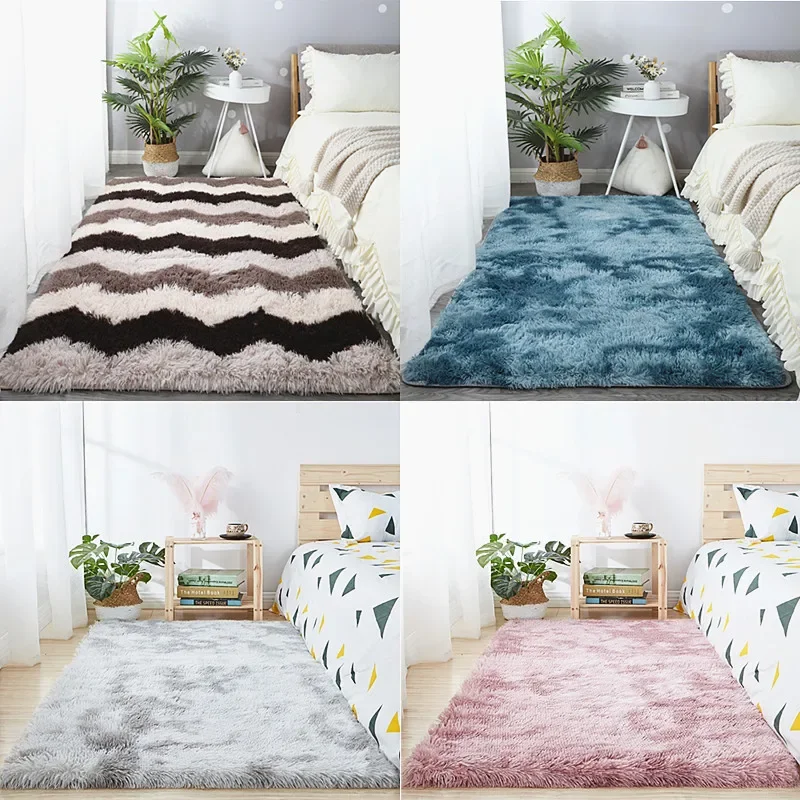 Alfombra de seda antideslizante para sala de estar, alfombrilla de pie para sofá nórdico, alfombrilla de felpa de viento simple, teñido anudado para el cabello, hogar, dormitorio, cabecera