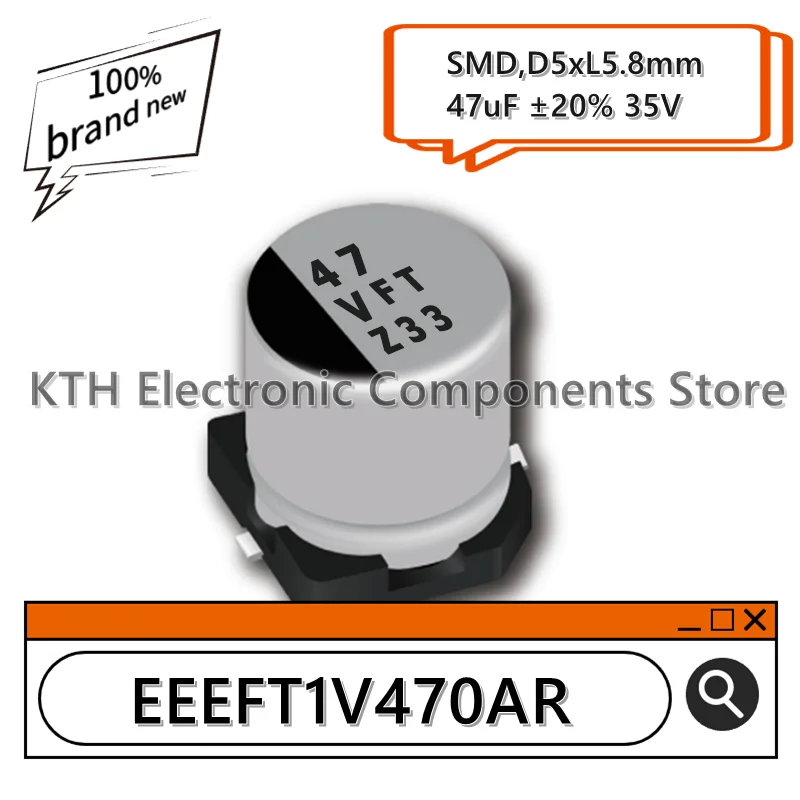 Capacitor eletrolítico de alumínio SMD original, 5x5.8mm, serigrafia, EEEFT1V470AR, EEE-FT1V470AR, 47uF, 35V, novo, 10pcs