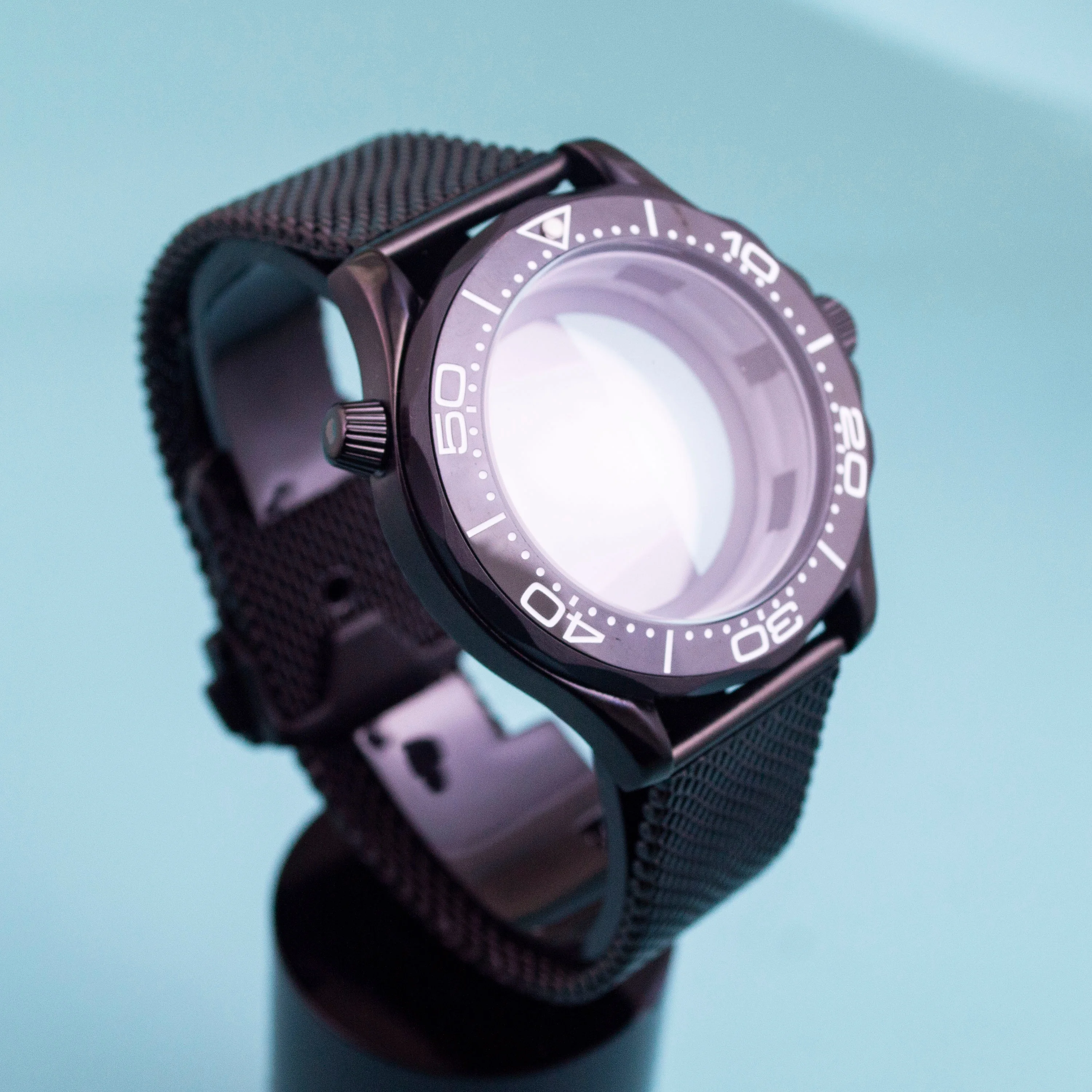 Black Stainless Stee NH35 Watch case for Seamaster 300 Watch Case Milan Steel Mesh Strap fit NH35 NH36 Movement 41MM Case Parts