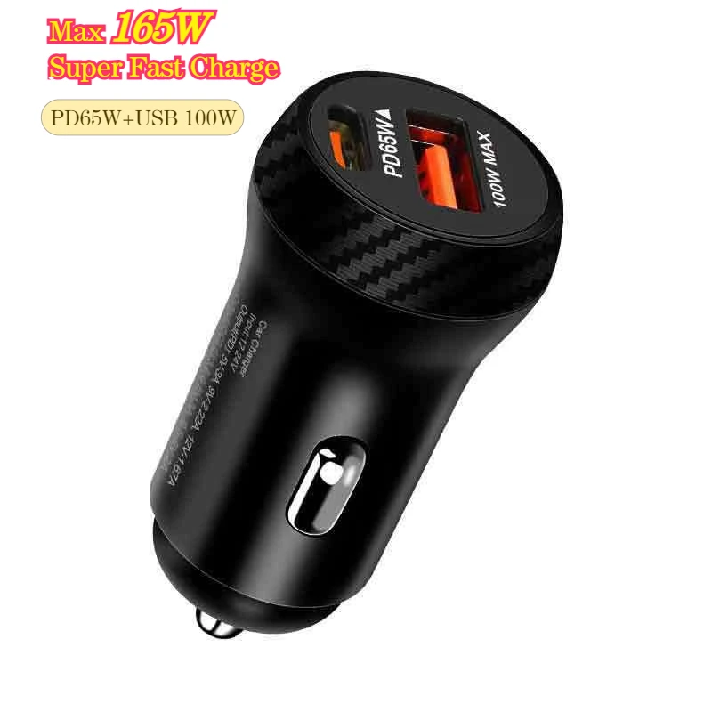 

165W 2 Port Mini Car Charger with PD20/QC3.0 Super Fast Charging USB car Cigarette Lighter Adapter for phones