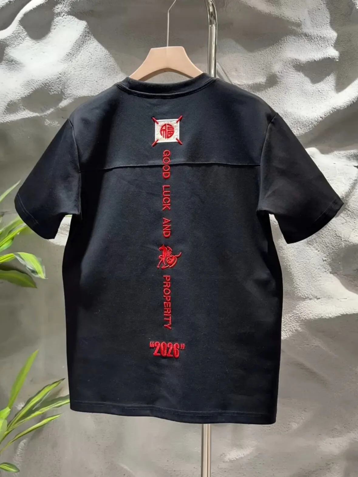 Loose Fit Men's T-Shirt Short Sleeve round Neck over Size Versatile Cotton Polyester Breathable Comfortable Embroidered Letter