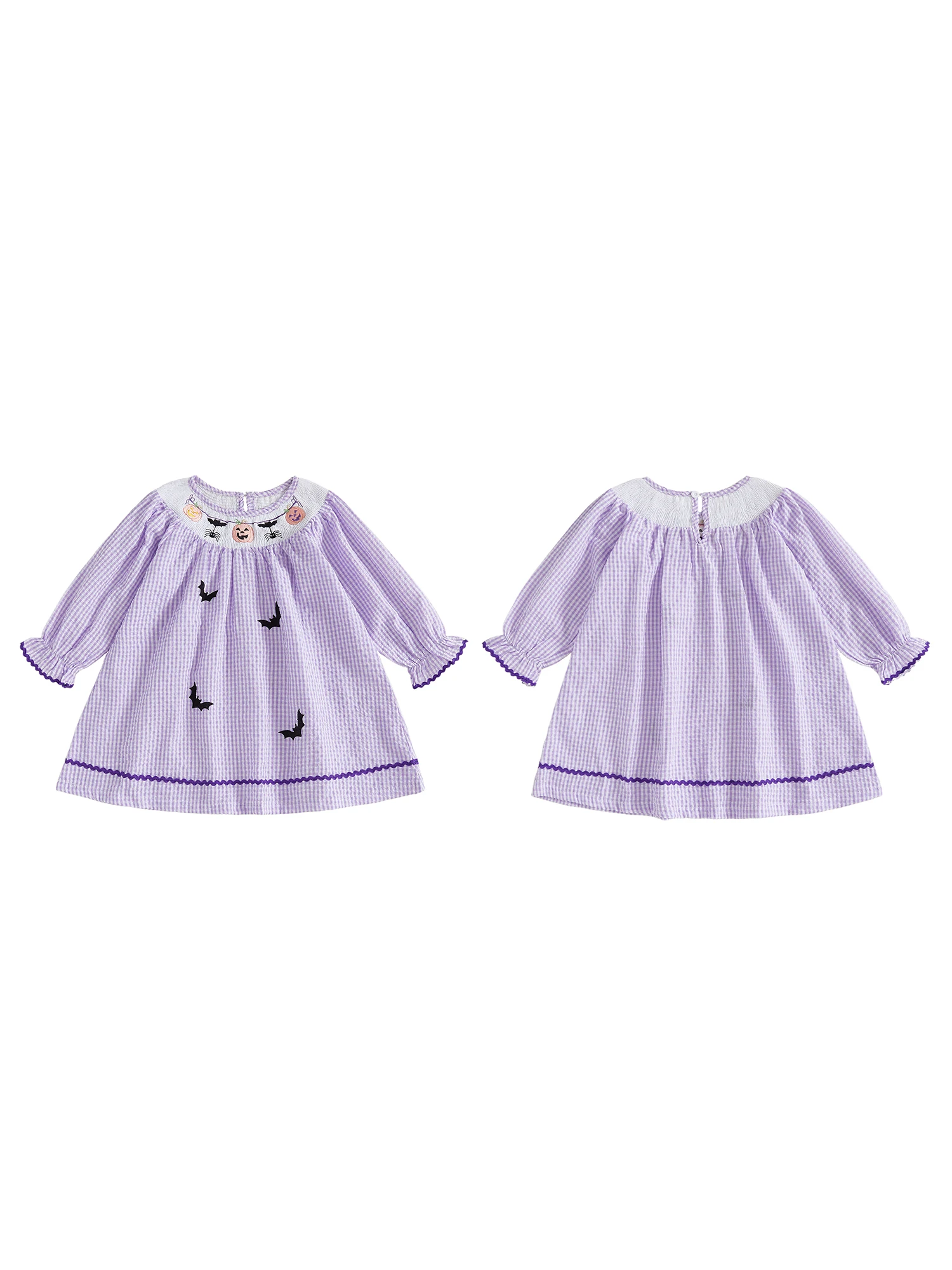 

Baby Girl Christmas Dress Long Sleeve Round Neck Snowflake Print Smocked Dress Kid Holiday Party Dress with Bow