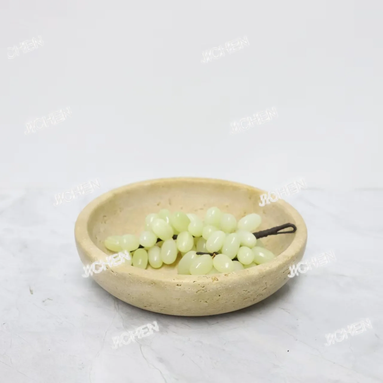 

European light luxury geometric round travertine marble tray fruit plate ornament living room dining room entrance home decorati