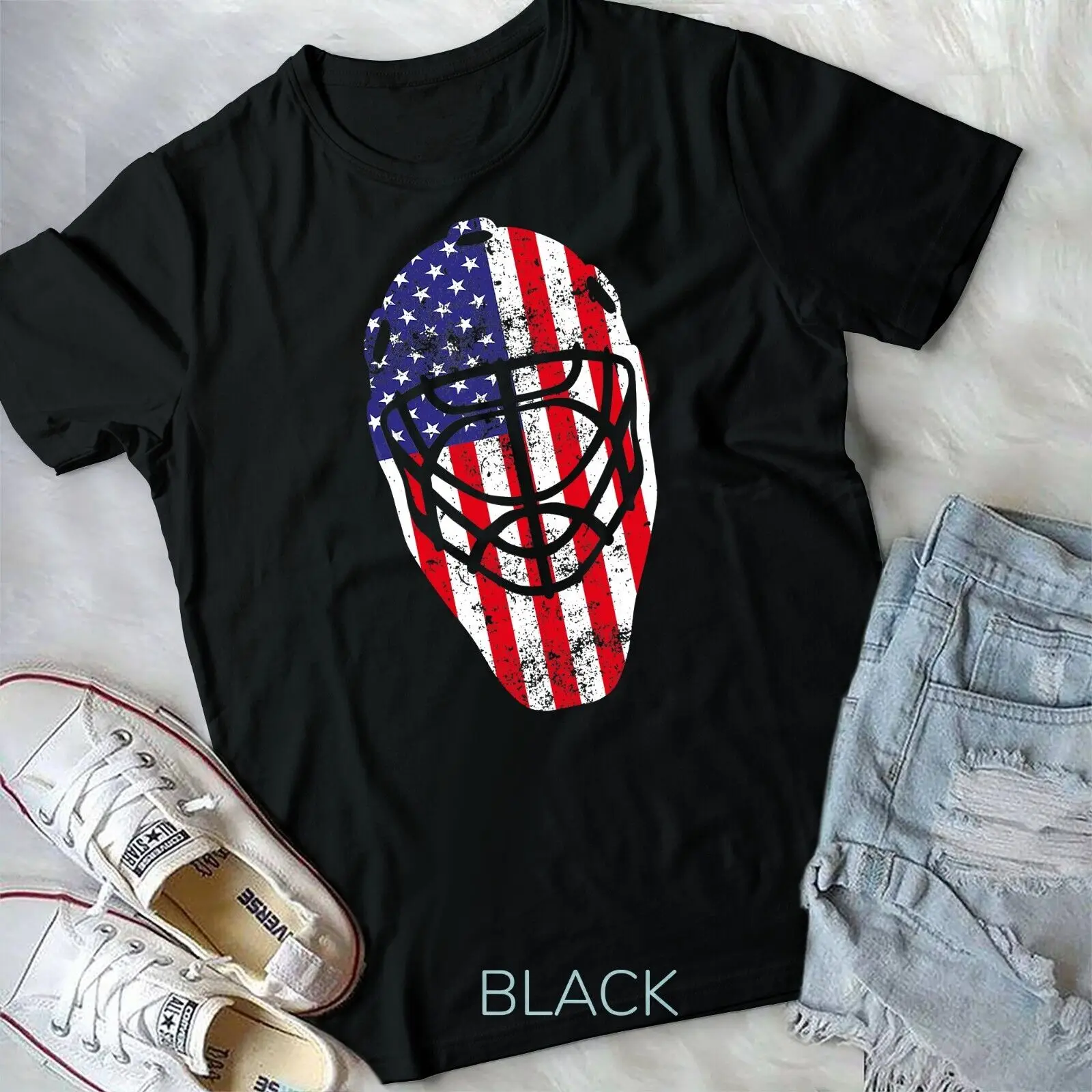 

4th of July Vintage Hockey Goalie Mask American Flag T-Shirt Unisex T-shirt