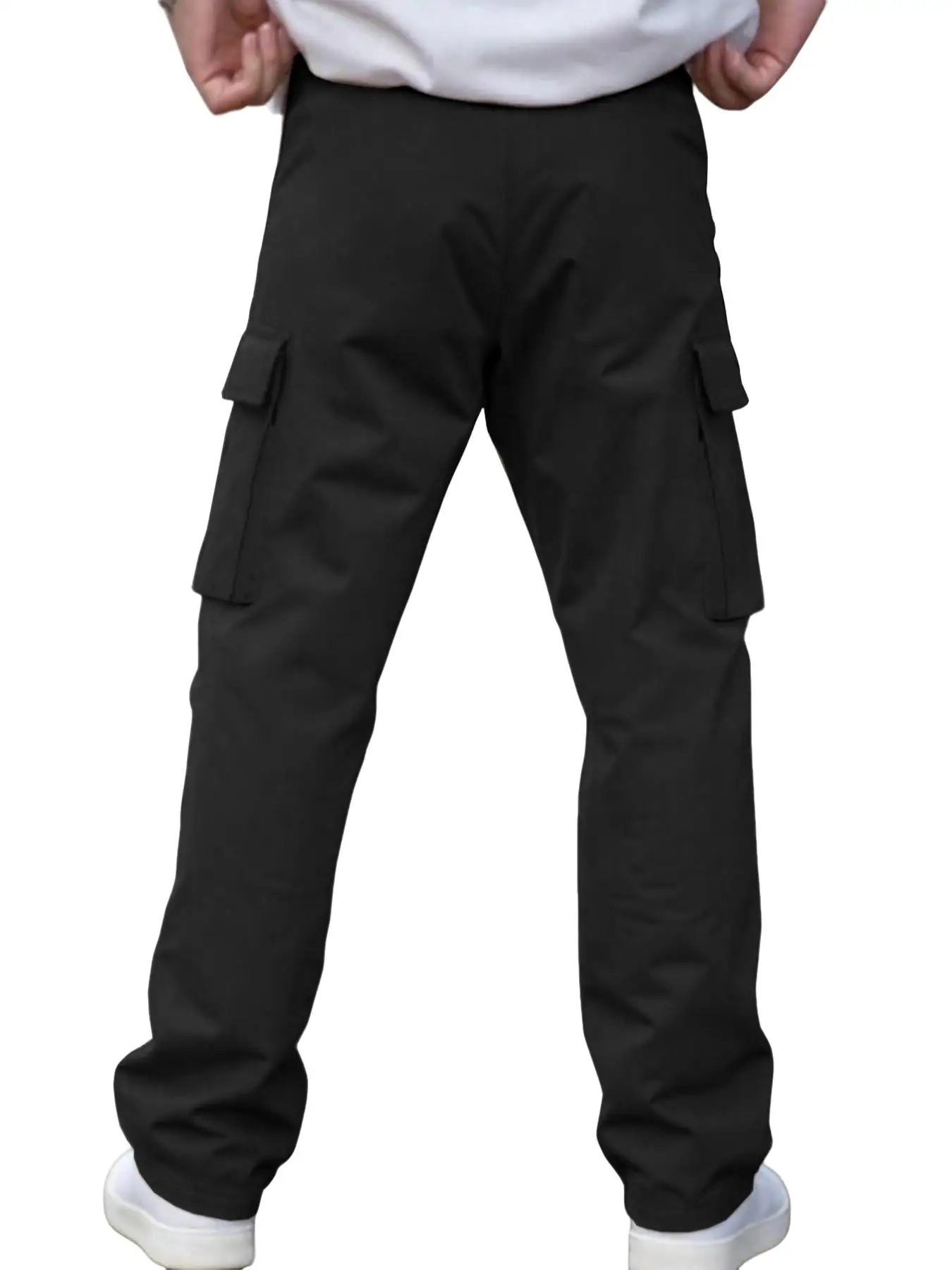 Herren Einfarbige Cargohose Regular Fit Lässige Gerade Hose mit Pattentaschen und Kordelzug für den Alltag – Detail 5