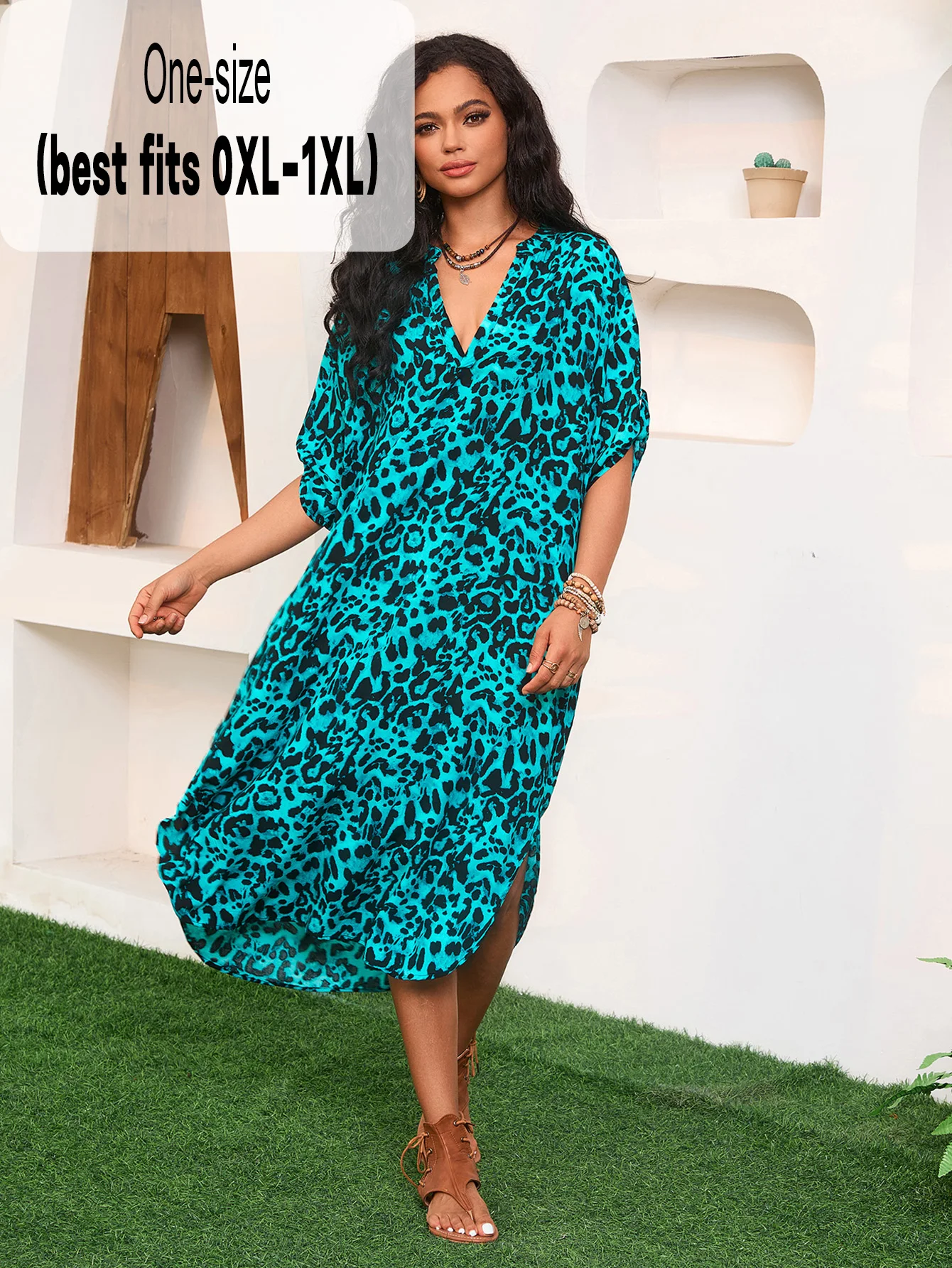 Women's Summer Bohemian Leopard Print Beach Cover-Up - Loose Resort Wear Dress for Bikini & Swimwear