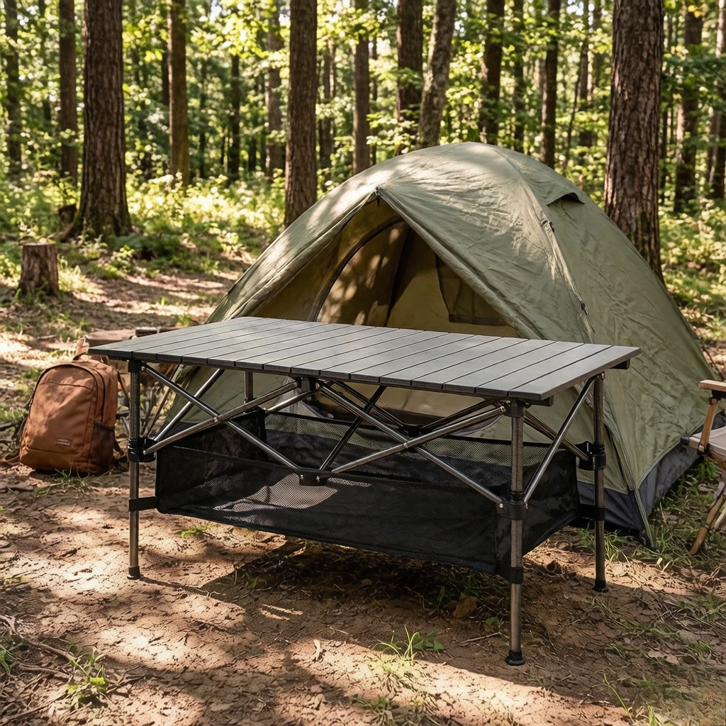 Aluminum Foldable Picnic Table, Portable Camping BBQ Rectangle Tea Desk, Scratch-Resistant Strong Load for Outdoor Use
